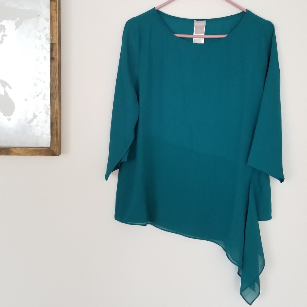 NWT Chicos Asymmetrical Teal Green Blouse